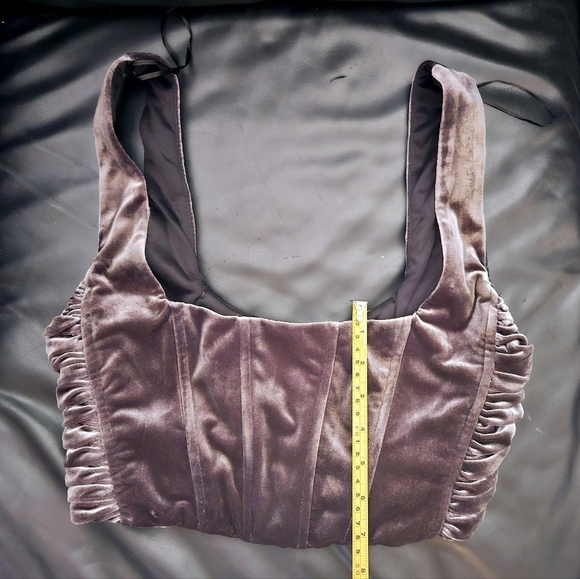 Zara Velour Velvet Metal Gray Stretchy Corset Ruched Crop Top Sz M - Picture 8 of 9